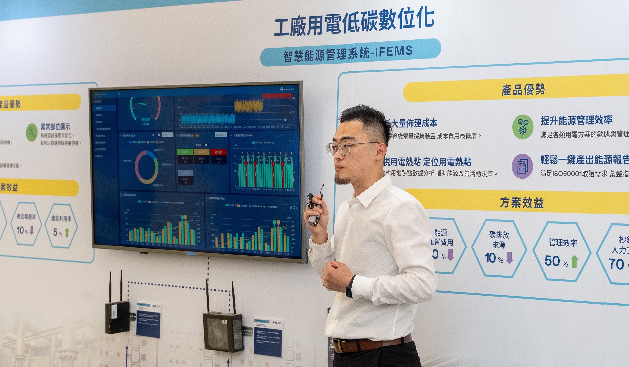 以协助企业布局智能制造见长的世界杯官方网站入口数位，今年展出智能管理系统，已导入多元产业应用，能有效降低人力、提升管理效率