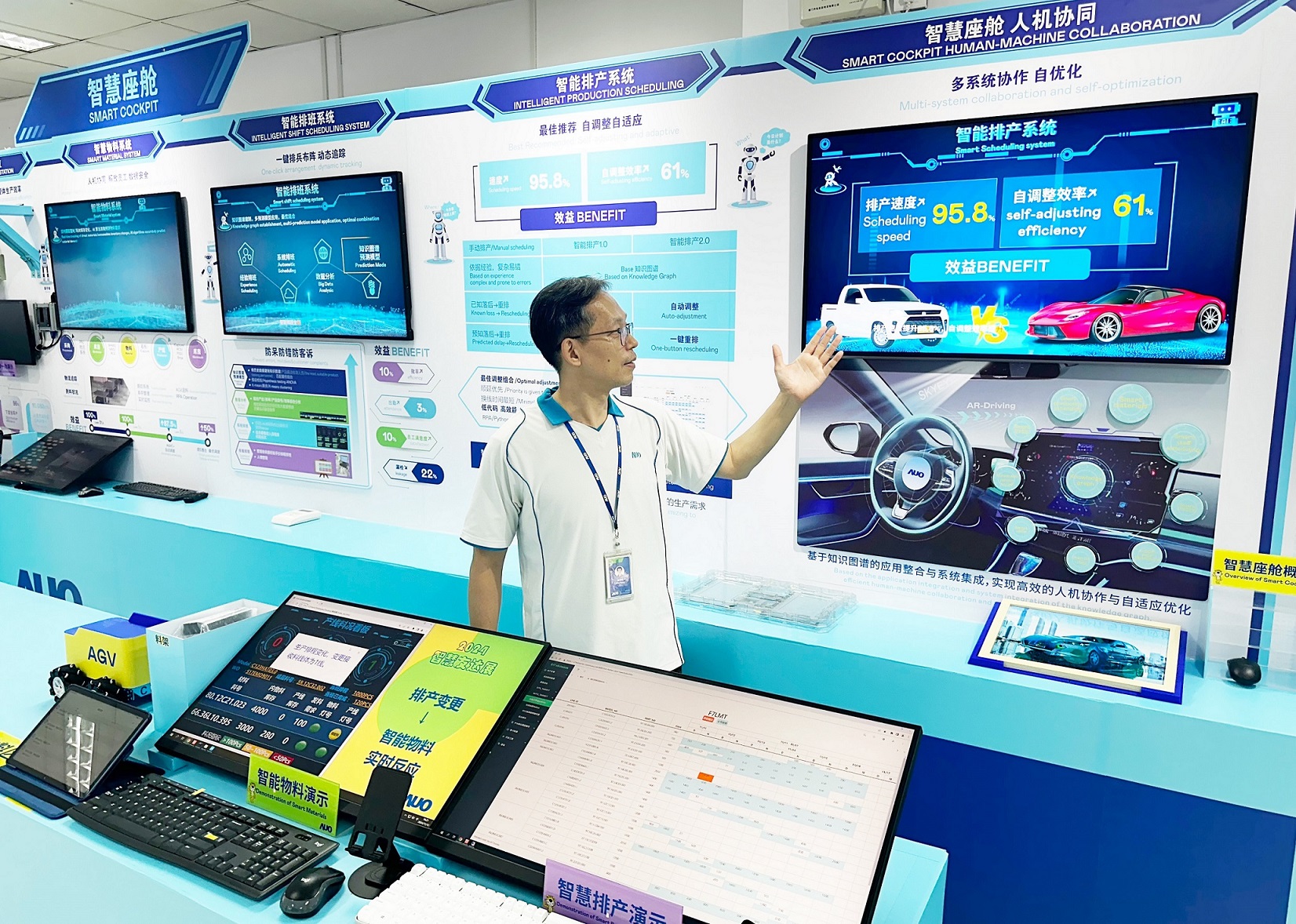友達廈門將5G+ABC技術串聯生產管理全流程，打通研發、採購、生管、製程、設備、品質等產品全生命週期製造流程，完成數位化設計、智慧供應鏈、智慧座艙、全流程設備管理、資料驅動優化、智慧線上檢測、智慧品管等自我調整生產模式升級